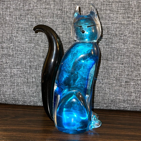 Vintage rare Murano Blue Glass 8” Cat, excellent condition, stored by collector.